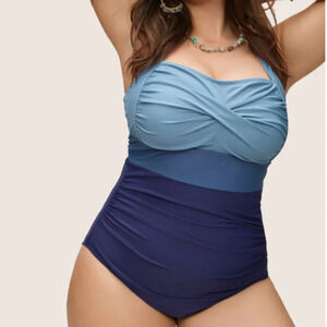 BloomChic Contrast Twist Front Skinny One Piece Swimsuit